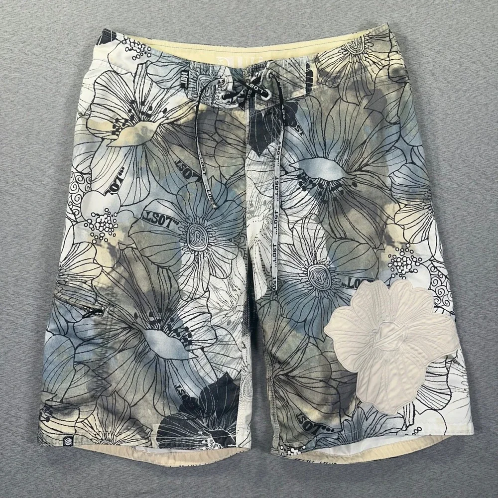 Y2K Lost Enterprise Mayhem Board Shorts Mens 32 Floral‎ AOP Surf Swim Trunks